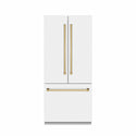 ZLINE Autograph Edition 36 in. 19.6 cu. ft. French Door Built-In Bottom Freezer Refrigerator with Water Dispenser and Ice Maker in White Matte with Graphite Gray Interior and Polished Gold Accents (GRBIVZ-WM-36-G)