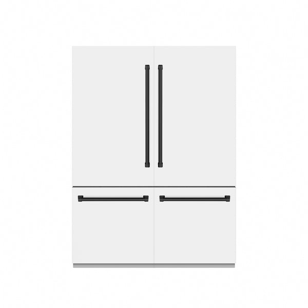 ZLINE Autograph Edition 60 in. 32.2 cu. ft. French Door Built-In Bottom Freezer Refrigerator with Water Dispenser and Ice Maker in White Matte with Graphite Gray Interior and Matte Black Accents (GRBIVZ-WM-60-MB)