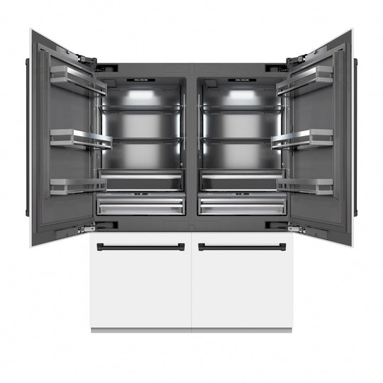 ZLINE Autograph Edition 60 in. 32.2 cu. ft. French Door Built-In Bottom Freezer Refrigerator with Water Dispenser and Ice Maker in White Matte with Graphite Gray Interior and Matte Black Accents (GRBIVZ-WM-60-MB)