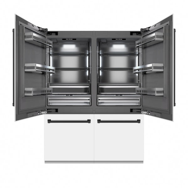 ZLINE Autograph Edition 60 in. 32.2 cu. ft. French Door Built-In Bottom Freezer Refrigerator with Water Dispenser and Ice Maker in White Matte with Graphite Gray Interior and Matte Black Accents (GRBIVZ-WM-60-MB)