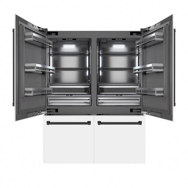 ZLINE Autograph Edition 60 in. 32.2 cu. ft. French Door Built-In Bottom Freezer Refrigerator with Water Dispenser and Ice Maker in White Matte with Graphite Gray Interior and Matte Black Accents (GRBIVZ-WM-60-MB)