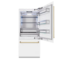 ZLINE Autograph Edition 36 in. 19.8 cu. ft. Built-In Bottom Freezer Refrigerator with Water Dispenser and Ice Maker in White Matte and Polished Gold Accents (RBITZ-WM-36-G)