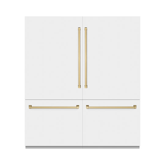 ZLINE Autograph Edition 72 in. 39.6 cu. ft. French Door Built-In Bottom Freezer Refrigerator with Water Dispensers and Ice Makers in White Matte and Champagne Bronze Accents (RBITZ-WM-72-CB)