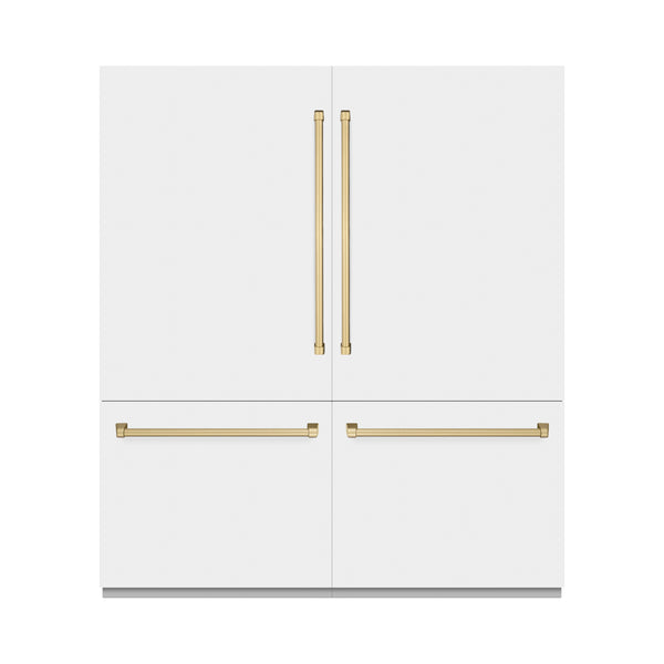 ZLINE Autograph Edition 72 in. 39.6 cu. ft. French Door Built-In Bottom Freezer Refrigerator with Water Dispensers and Ice Makers in White Matte and Champagne Bronze Accents (RBITZ-WM-72-CB)
