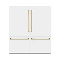 ZLINE Autograph Edition 72 in. 39.6 cu. ft. French Door Built-In Bottom Freezer Refrigerator with Water Dispensers and Ice Makers in White Matte and Polished Gold Accents (RBITZ-WM-72-G)
