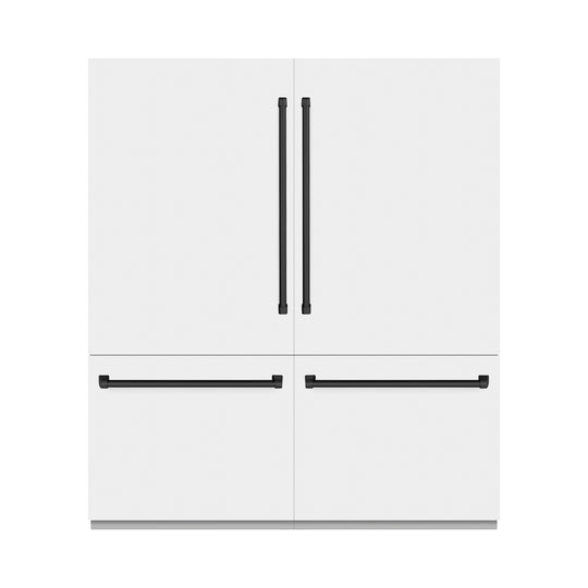 ZLINE Autograph Edition 72 in. 39.6 cu. ft. French Door Built-In Bottom Freezer Refrigerator with Water Dispensers and Ice Makers in White Matte and Matte Black Accents (RBITZ-WM-72-MB)