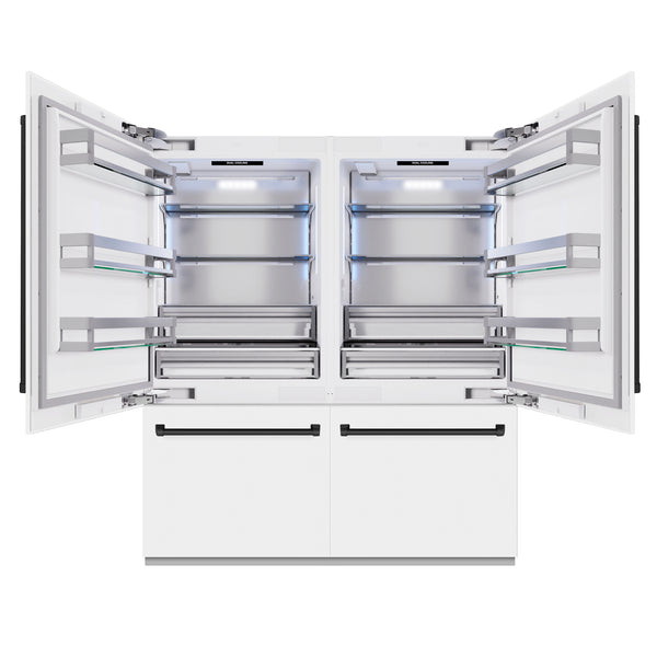 ZLINE Autograph Edition 72 in. 39.6 cu. ft. French Door Built-In Bottom Freezer Refrigerator with Water Dispensers and Ice Makers in White Matte and Matte Black Accents (RBITZ-WM-72-MB)