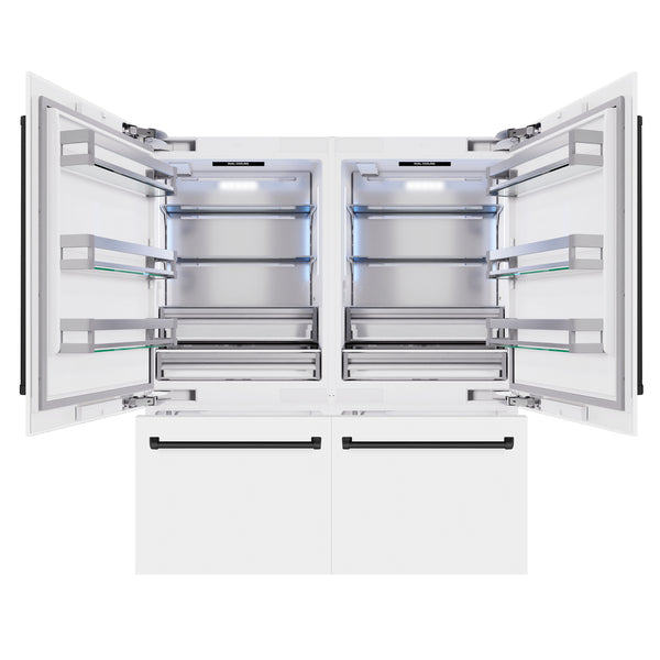 ZLINE Autograph Edition 72 in. 39.6 cu. ft. French Door Built-In Bottom Freezer Refrigerator with Water Dispensers and Ice Makers in White Matte and Matte Black Accents (RBITZ-WM-72-MB)