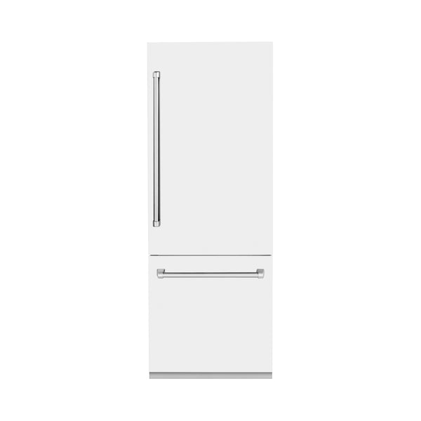 ZLINE 30" 16.1 cu. ft. Built-In 2-Door Bottom Freezer Refrigerator with Internal Water and Ice Dispenser in White Matte (RBIV-WM-30)