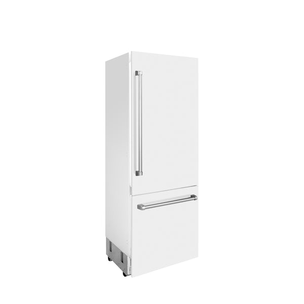 ZLINE 30 in. 16.1 cu. ft. Built-In Bottom Freezer Refrigerator with Water Dispenser and Ice Maker in White Matte (RBIV-WM-30)