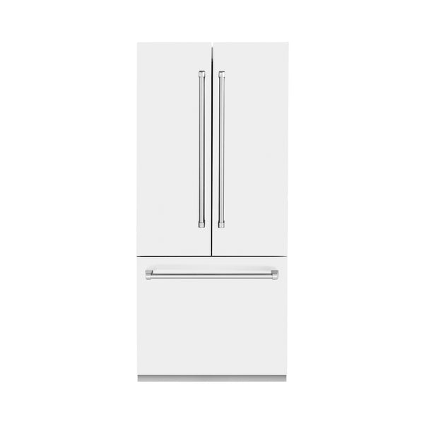 ZLINE 36" 19.6 cu. ft. Built-In 3-Door French Door Refrigerator with Internal Water and Ice Dispenser in White Matte (RBIV-WM-36)