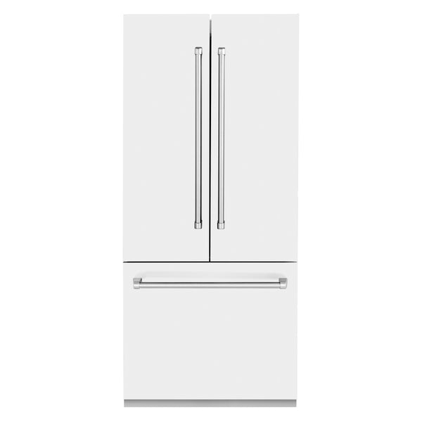 ZLINE 36" 19.6 cu. ft. Built-In 3-Door French Door Refrigerator with Internal Water and Ice Dispenser in White Matte (RBIV-WM-36)