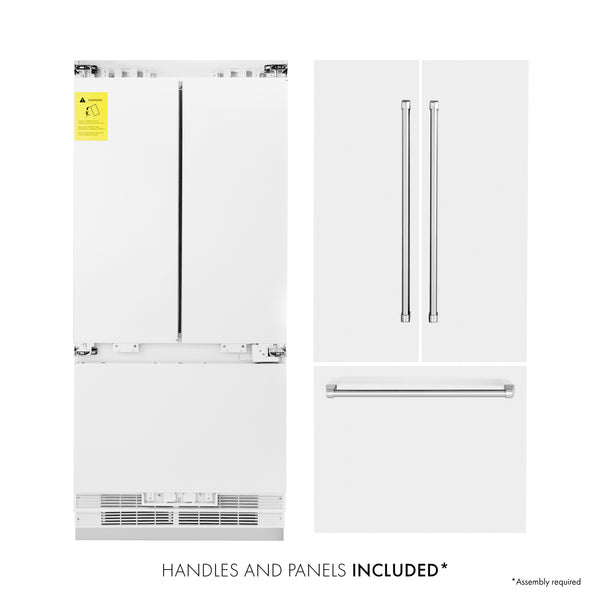 ZLINE 36" 19.6 cu. ft. Built-In 3-Door French Door Refrigerator with Internal Water and Ice Dispenser in White Matte (RBIV-WM-36)