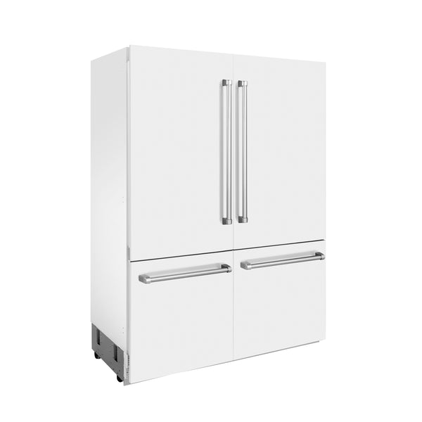 ZLINE 60 in. 32.2 cu. ft. French Door Built-In Bottom Freezer Refrigerator with Water Dispensers and Ice Makers in White Matte (RBIV-WM-60)