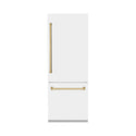 ZLINE 30" Autograph Edition 16.1 cu. ft. Built-in 2-Door Bottom Freezer Refrigerator with Internal Water and Ice Dispenser in White Matte with Polished Gold  Accents (RBIVZ-WM-30-G)