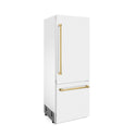 ZLINE 30" Autograph Edition 16.1 cu. ft. Built-in 2-Door Bottom Freezer Refrigerator with Internal Water and Ice Dispenser in White Matte with Polished Gold  Accents (RBIVZ-WM-30-G)