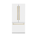 ZLINE Autograph Edition 36 in. 19.6 cu. ft. French Door Built-In Bottom Freezer Refrigerator with Water Dispenser and Ice Maker in White Matte with Champagne Bronze Accents (RBIVZ-WM-36-CB)