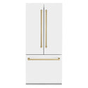 ZLINE 36" Autograph Edition 19.6 cu. ft. Built-in 3-Door French Door Refrigerator with Internal Water and Ice Dispenser in White Matte with Champagne Bronze Accents (RBIVZ-WM-36-CB)