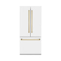 ZLINE Autograph Edition 36 in. 19.6 cu. ft. French Door Built-In Bottom Freezer Refrigerator with Water Dispenser and Ice Maker in White Matte with Polished Gold Accents (RBIVZ-WM-36-G)