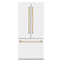 ZLINE 36" Autograph Edition 19.6 cu. ft. Built-in 3-Door French Door Refrigerator with Internal Water and Ice Dispenser in White Matte with Polished Gold  Accents (RBIVZ-WM-36-G)