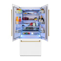 ZLINE Autograph Edition 36 in. 19.6 cu. ft. French Door Built-In Bottom Freezer Refrigerator with Water Dispenser and Ice Maker in White Matte with Polished Gold Accents (RBIVZ-WM-36-G)