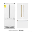 ZLINE 36" Autograph Edition 19.6 cu. ft. Built-in 3-Door French Door Refrigerator with Internal Water and Ice Dispenser in White Matte with Polished Gold  Accents (RBIVZ-WM-36-G)