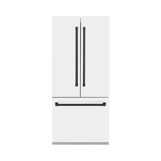 ZLINE Autograph Edition 36 in. 19.6 cu. ft. French Door Built-In Bottom Freezer Refrigerator with Water Dispenser and Ice Maker in White Matte with Matte Black Accents (RBIVZ-WM-36-MB)
