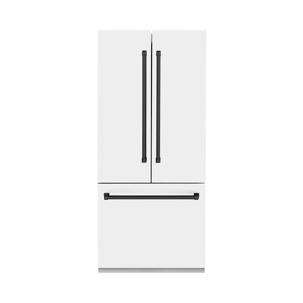 ZLINE 36" Autograph Edition 19.6 cu. ft. Built-in 3-Door French Door Refrigerator with Internal Water and Ice Dispenser in White Matte with Matte Black Accents (RBIVZ-WM-36-MB)