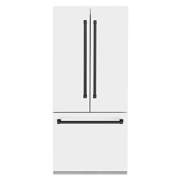 ZLINE 36" Autograph Edition 19.6 cu. ft. Built-in 3-Door French Door Refrigerator with Internal Water and Ice Dispenser in White Matte with Matte Black Accents (RBIVZ-WM-36-MB)