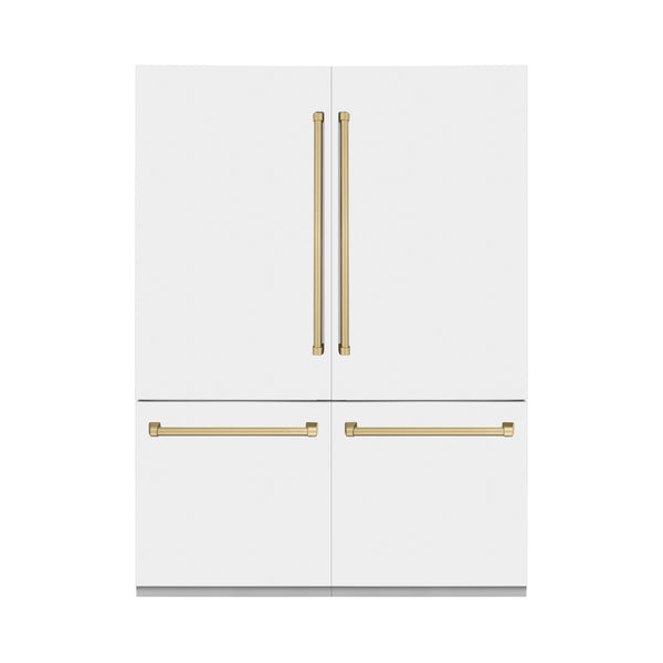 ZLINE 60" Autograph Edition 32.2 cu. ft. Built-in 4-Door French Door Refrigerator with Internal Water and Ice Dispenser in White Matte with Polished Gold  Accents (RBIVZ-WM-60-G)