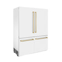 ZLINE Autograph Edition 60 in. 32.2 cu. ft. French Door Built-In Bottom Freezer Refrigerator with Water Dispenser and Ice Maker in White Matte with Champagne Bronze Accents (RBIVZ-WM-60-CB)