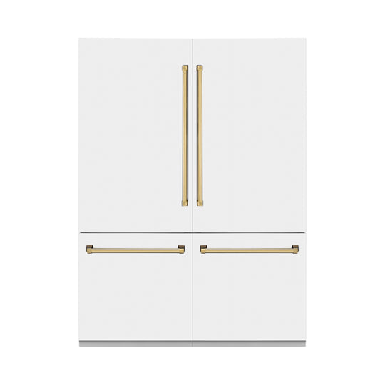 ZLINE Autograph Edition 60 in. 32.2 cu. ft. French Door Built-In Bottom Freezer Refrigerator with Water Dispenser and Ice Maker in White Matte with Polished Gold Accents (RBIVZ-WM-60-G)