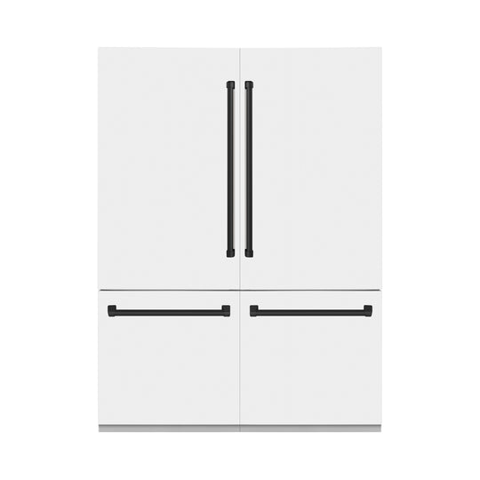 ZLINE Autograph Edition 60 in. 32.2 cu. ft. French Door Built-In Bottom Freezer Refrigerator with Water Dispenser and Ice Maker in White Matte with Matte Black Accents (RBIVZ-WM-60-MB)