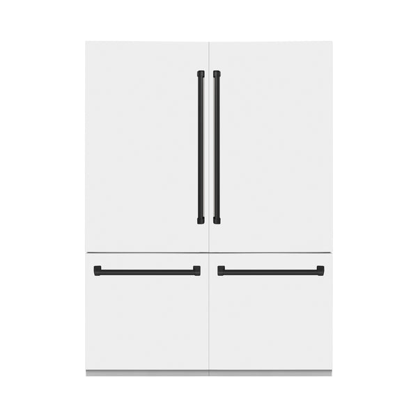 ZLINE Autograph Edition 60 in. 32.2 cu. ft. French Door Built-In Bottom Freezer Refrigerator with Water Dispenser and Ice Maker in White Matte with Matte Black Accents (RBIVZ-WM-60-MB)