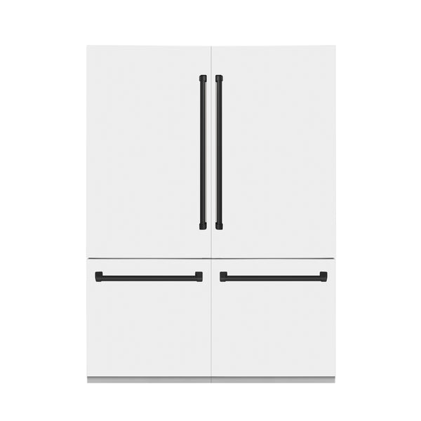 ZLINE Autograph Edition 60 in. 32.2 cu. ft. French Door Built-In Bottom Freezer Refrigerator with Water Dispenser and Ice Maker in White Matte with Matte Black Accents (RBIVZ-WM-60-MB)