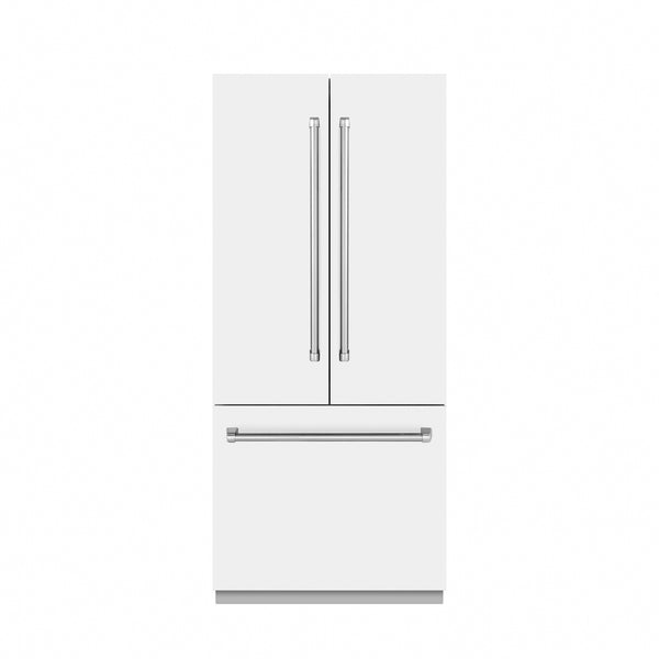ZLINE 36 in. 19.6 cu. ft. French Door Built-In Bottom Freezer Refrigerator with Water Dispenser and Ice Maker in White Matte with Stainless Steel Interior (SRBIV-WM-36)