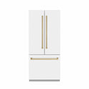 ZLINE Autograph Edition 36 in. 19.6 cu. ft. French Door Built-In Bottom Freezer Refrigerator with Water Dispenser and Ice Maker in White Matte with Stainless Steel Interior and Polished Gold Accents (SRBIVZ-WM-36-G)