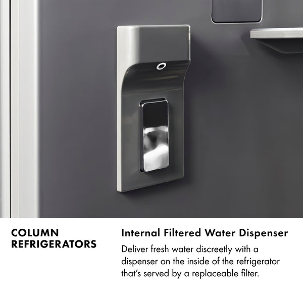 ZLINE Autograph Edition 24 in. 12.5 cu. ft. Column Refrigerator in Satin Stainless Steel with Graphite Gray Interior and Champagne Bronze Accents (RCRVZ-SN-24-CB)