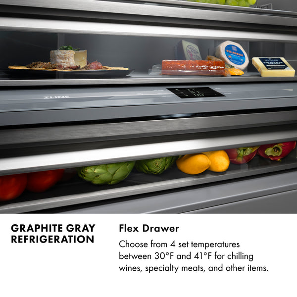 ZLINE Autograph Edition 30 in. 16.1 cu. ft. Panel Ready Built-In Bottom Freezer Refrigerator with Water Dispenser and Ice Maker with Graphite Gray Interior and Champagne Bronze Accents (GRBIVZ-30-CB)
