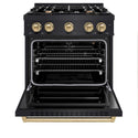 ZLINE Autograph Edition 30 in. 4.2 cu. ft. Classic Gas Range with 4 Burner Cooktop and Convection Gas Oven in Black Stainless Steel and Champagne Bronze Accents, Open Box-Good Condition