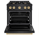 ZLINE Autograph Edition 30 in. 4.2 cu. ft. Classic Gas Range with 4 Burner Cooktop and Convection Gas Oven in Black Stainless Steel and Champagne Bronze Accents, Open Box-Great Condition