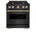 ZLINE Autograph Edition 30 in. 4.2 cu. ft. Classic Gas Range with 4 Burner Cooktop and Convection Gas Oven in Black Stainless Steel and Champagne Bronze Accents (CGRBZ-30-CB)