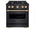 ZLINE Autograph Edition 30 in. 4.2 cu. ft. Classic Gas Range with 4 Burner Cooktop and Convection Gas Oven in Black Stainless Steel and Champagne Bronze Accents, Open Box-Good Condition