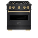 ZLINE Autograph Edition 30 in. 4.2 cu. ft. Classic Gas Range with 4 Burner Cooktop and Convection Gas Oven in Black Stainless Steel and Champagne Bronze Accents, Open Box-Great Condition