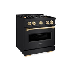 ZLINE Autograph Edition 30 in. 4.2 cu. ft. Classic Gas Range with 4 Burner Cooktop and Convection Gas Oven in Black Stainless Steel and Champagne Bronze Accents, Open Box-Great Condition