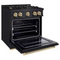 ZLINE Autograph Edition 30 in. 4.2 cu. ft. Classic Gas Range with 4 Burner Cooktop and Convection Gas Oven in Black Stainless Steel and Champagne Bronze Accents, Open Box-Good Condition