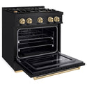ZLINE Autograph Edition 30 in. 4.2 cu. ft. Classic Gas Range with 4 Burner Cooktop and Convection Gas Oven in Black Stainless Steel and Champagne Bronze Accents, Open Box-Great Condition