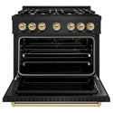 ZLINE Autograph Edition 36 in. 5.2 cu. ft. Classic Gas Range with 6 Burner Cooktop and Convection Gas Oven in Black Stainless Steel and Champagne Bronze Accents, Open Box-Great Condition