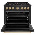 ZLINE Autograph Edition 36 in. 5.2 cu. ft. Classic Gas Range with 6 Burner Cooktop and Convection Gas Oven in Black Stainless Steel and Champagne Bronze Accents, Open Box-Good Condition