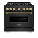 ZLINE Autograph Edition 36 in. 5.2 cu. ft. Classic Gas Range with 6 Burner Cooktop and Convection Gas Oven in Black Stainless Steel and Champagne Bronze Accents, Open Box-Great Condition